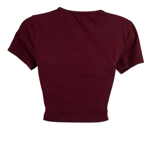 Zenana Outfitters Burgundy Crop Top Sz M Short Sleeve Fitted Tee Stretch - Picture 6 of 6